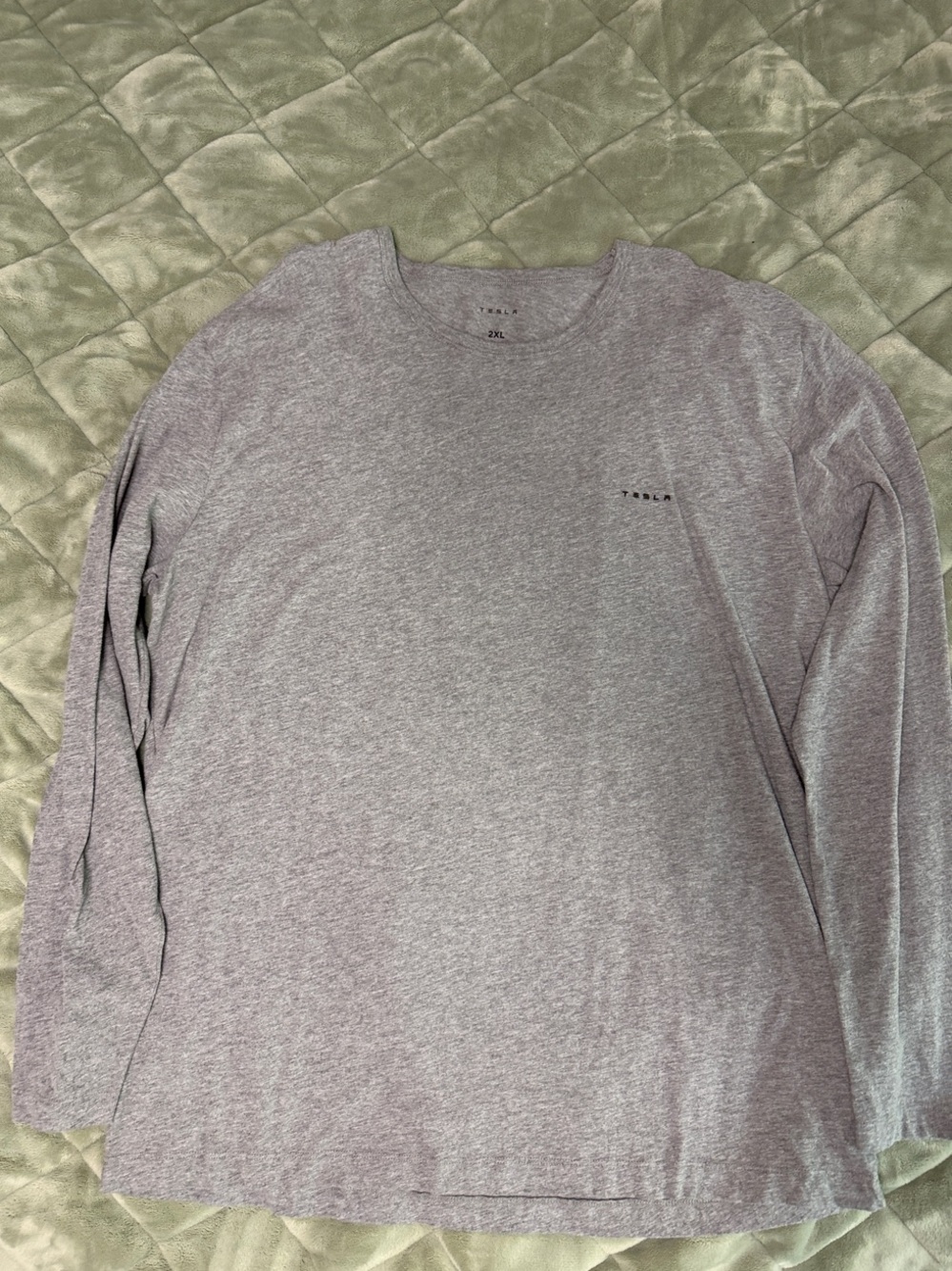Tesla Men's Long-Sleeve Crewneck Tee - Light Heather Gray (Wordmark Logo)